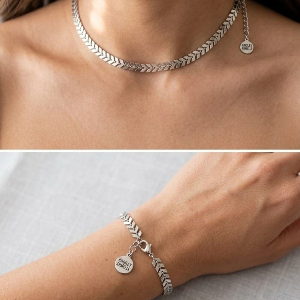 Kinsley Armelle Silver Chevron Choker & Bracelet Set Boho Chic